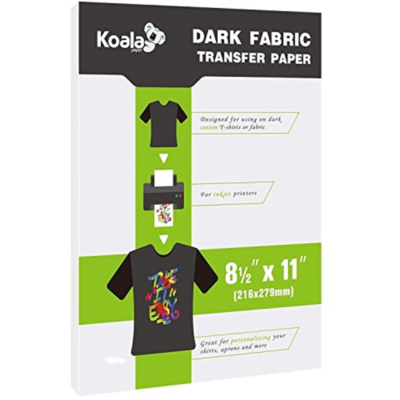10 Sheets ,Heat Transfer Paper for T-Shirts - Dark Fabric Iron-On Vinyl, 8.5"x11" Printable Heat Transfer Vinyl, Transfer Paper for Dark Fabric